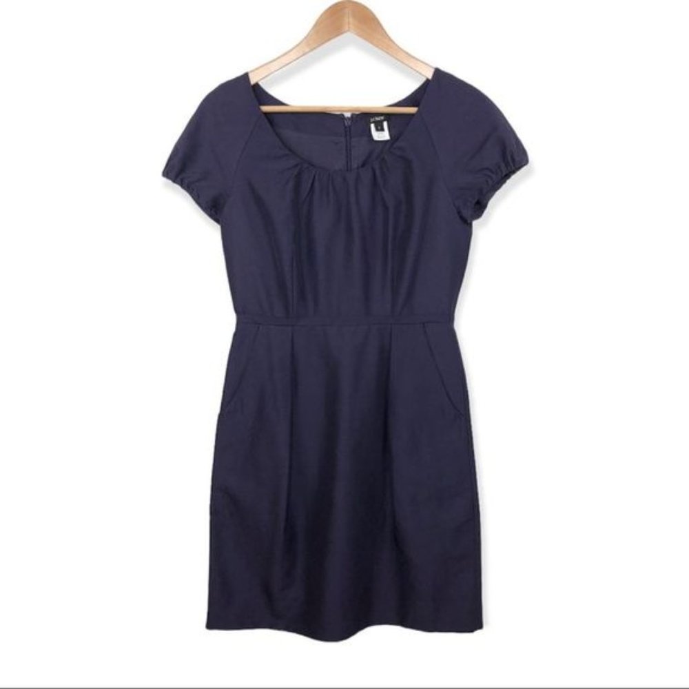 J. Crew Women’s Purple Short Puff Sleeve Cotton Silk Dolores Sheath Dress Size 2